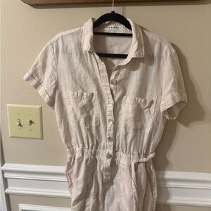 Cream Button-Up linen Romper
